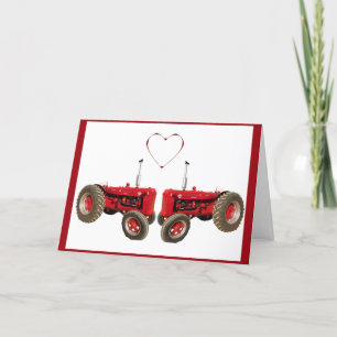 Carte de Saint-Valentin Deux Tracteurs Rouges