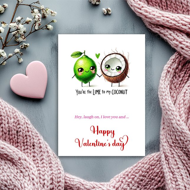Carte de Saint-Valentin drôle avec des fruits de d (Funny Valentine’s Day Love Card with Cartoon Fruit)