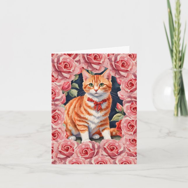 Carte de Saint-Valentin florale moelleuse Tabby Ca (Devant)