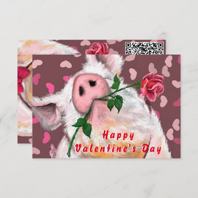 Carte de Saint Valentin Gentleman Pig QR Code Wish (Devant / Derrière)