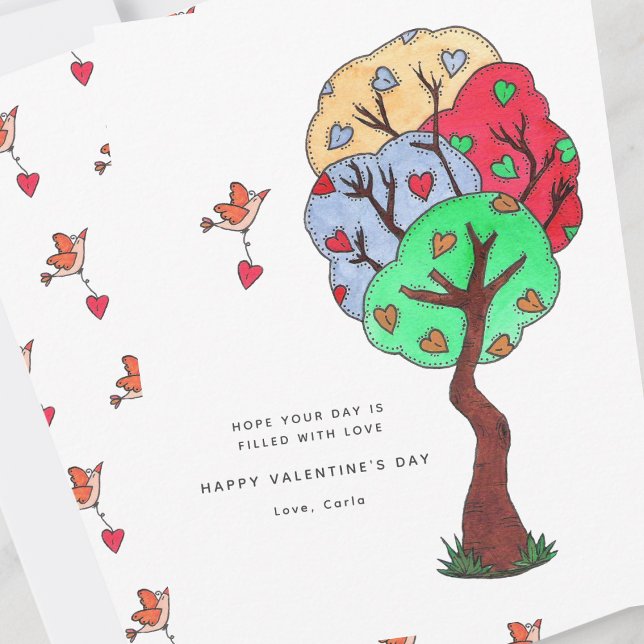 Carte de Saint-Valentin illustrée avec un arbre du (Créateur téléchargé)