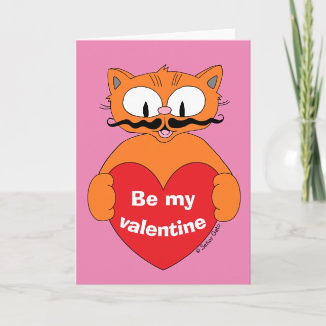 Carte de Saint‑Valentin mignonne, dessin animé, ch (Devant)