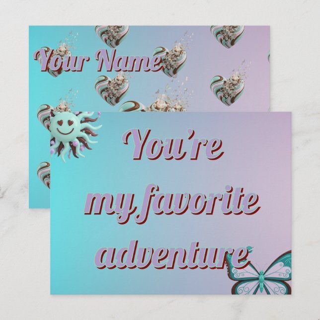 Carte de Saint-Valentin personnalisée | Turquoise  (Devant / Derrière)