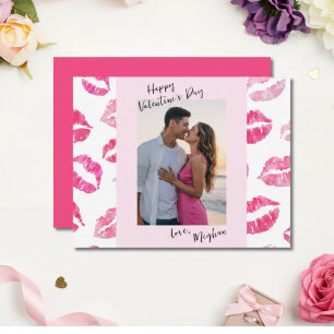 Carte de Saint-Valentin photo Kiss aquarelle rose