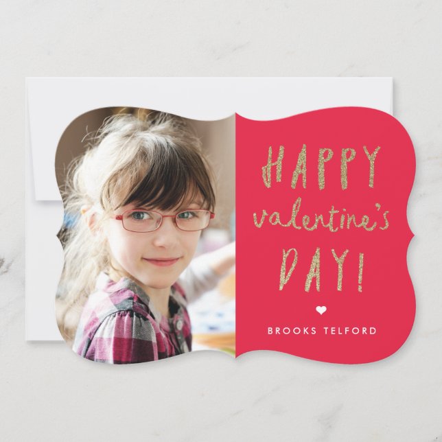 Carte de Saint-Valentin photo pailletée or (Devant)