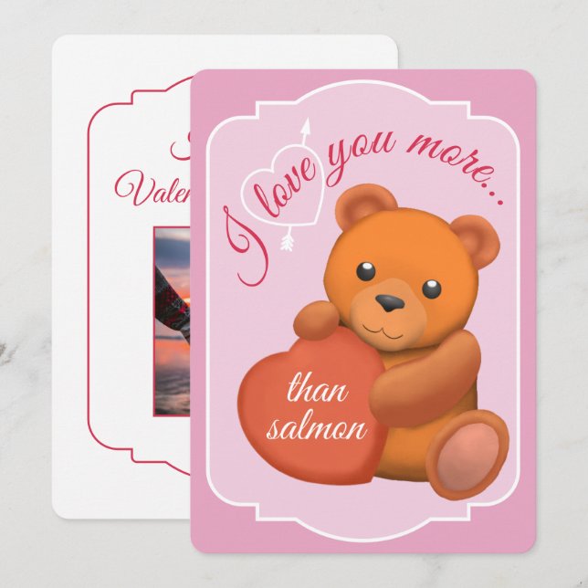 Carte de Saint-Valentin plate mignonne avec ours b (Devant / Derrière)