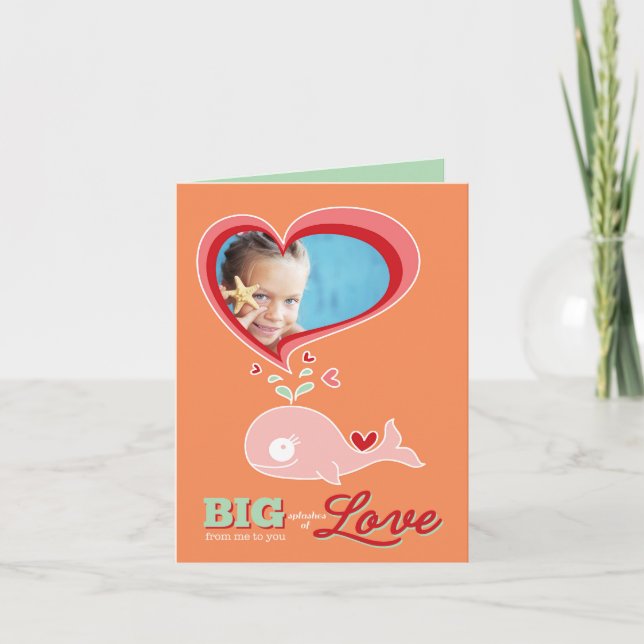 Carte de Saint-Valentin pour enfant baleine rose d (Devant)