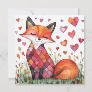 Carte de Saint-Valentin renard à l'aquarelle