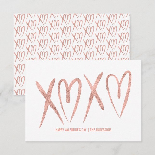 Carte de Saint-Valentin Rose brossé moderne en or (Devant / Derrière)