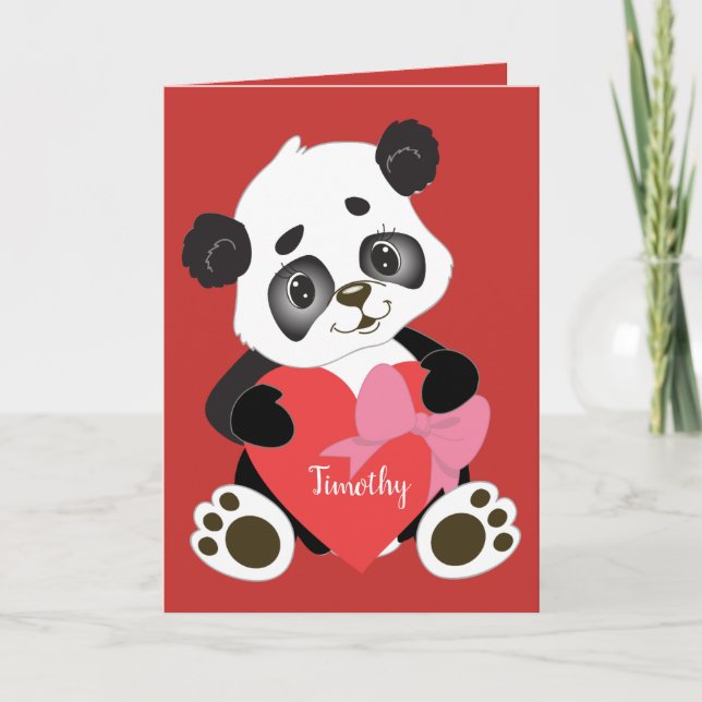 Carte de Saint-Valentin Rouge sucré avec Panda Des (Devant)