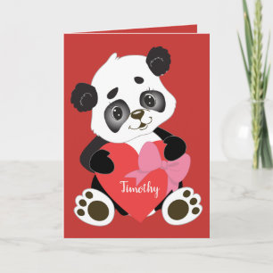 Carte de Saint-Valentin Rouge sucré avec Panda Des