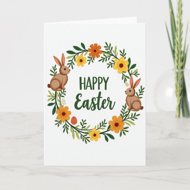 Carte de saison de couronne de printemps heureuse (Devant)
