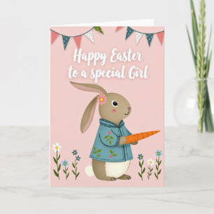 Carte de saison printanière de lapin floral