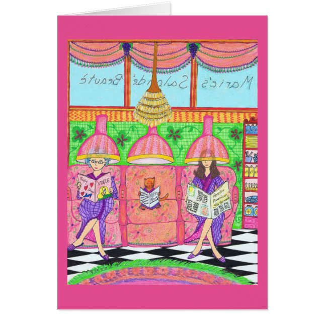 Carte de salon de beauté avec le chat, la mère et (Devant)