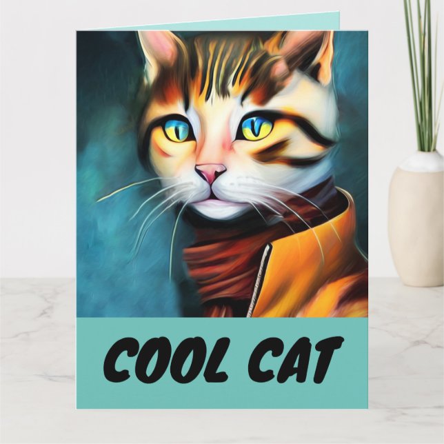 CARTE DE SALUT cool CAT ART ANNIVERSAIRE (Devant)