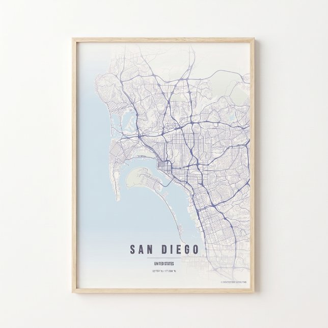 Carte de San Diego Imprimée Affiche Décoration Mur (Créateur téléchargé)