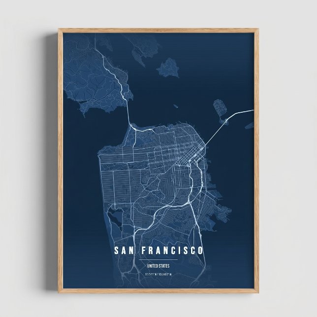 Carte de San Francisco bleue, affiche, décoration  (Créateur téléchargé)