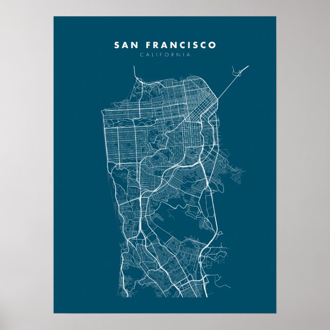 Carte de San Francisco Impression, Poster Papier B (Devant)