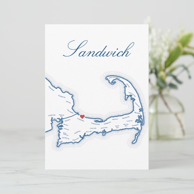 Carte de Sandwich Cape Cod pour table de mariage (Debout devant)