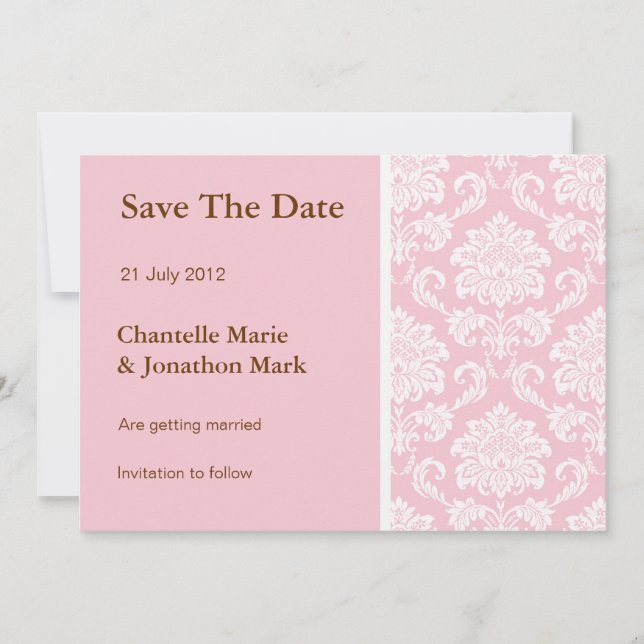 Carte de sauvegarde à motif damassé rose (Devant)