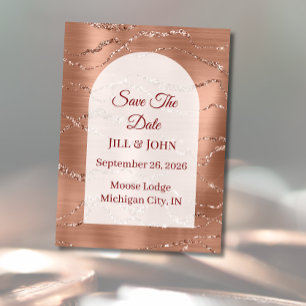 Carte de sauvegarde de date arquée rose gold pour