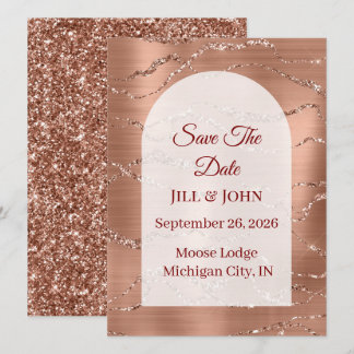 Carte de sauvegarde de date arquée rose gold pour