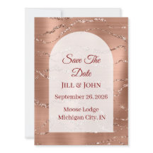 Carte de sauvegarde de date arquée rose gold pour