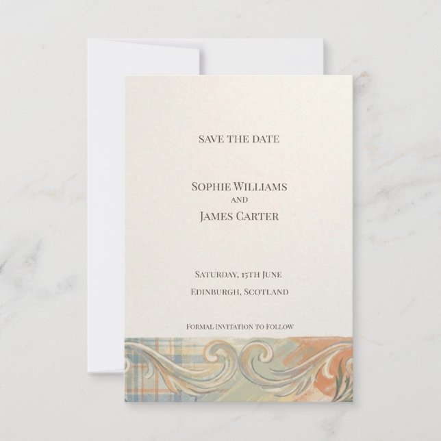 Carte de sauvegarde de date baroque tartan (Devant)