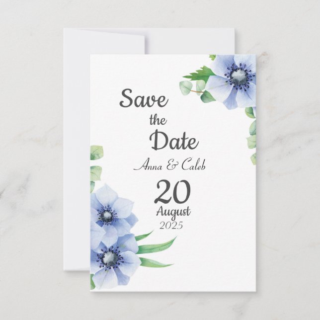Carte de sauvegarde de date Blue Anemone et Eucaly (Devant)