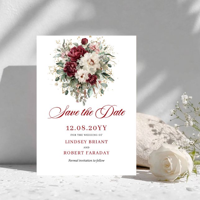 Carte de sauvegarde de date Boho Blush Bourgogne O (Boho Blush Burgundy Gold Save The Date Card)