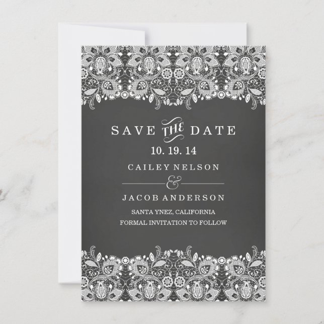 Carte de sauvegarde de date Chalkboard & Lace (Devant)