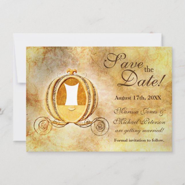 Carte de sauvegarde de date de Cendrillon antique (Devant)