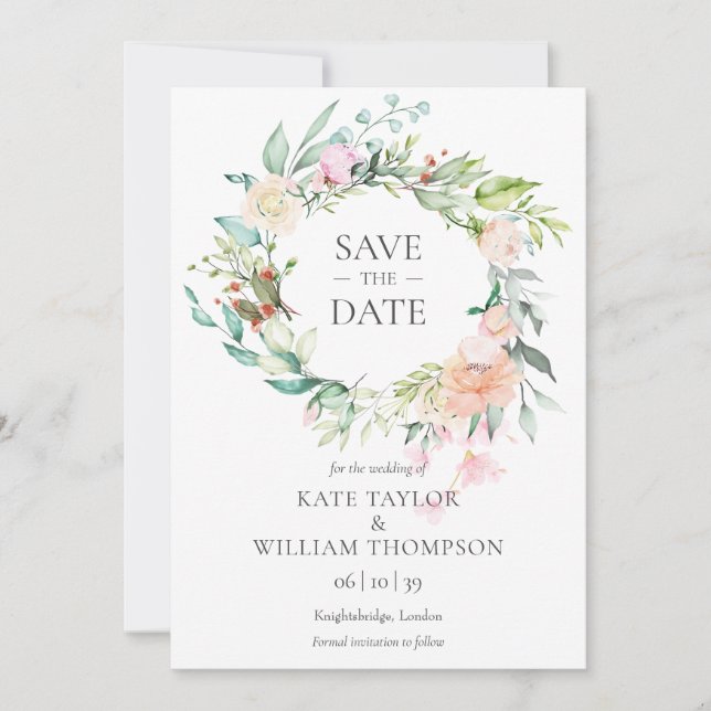 Carte de sauvegarde de date de mariage à aquarelle (Devant)