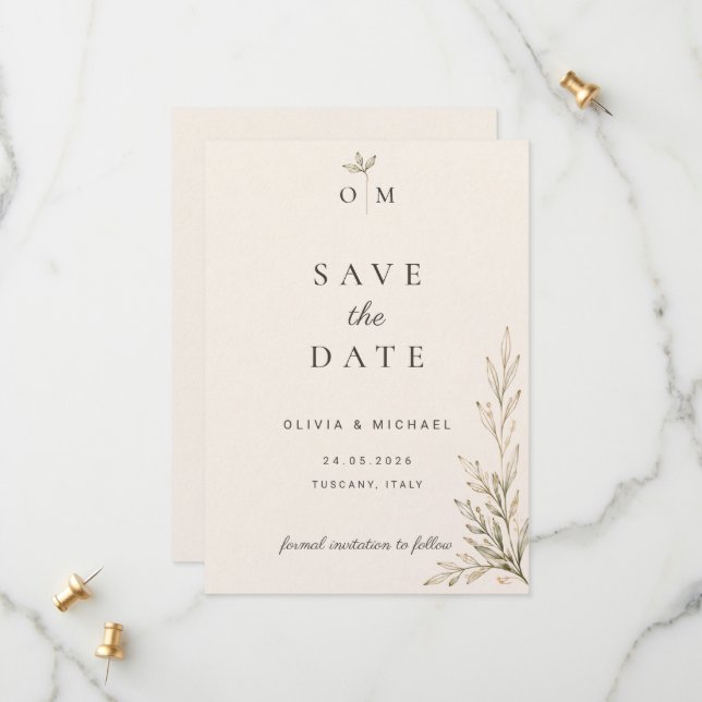Carte de sauvegarde de date de mariage à branche d (Devant/Arrière en situation)