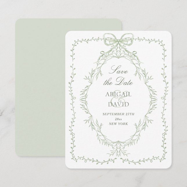 Carte de sauvegarde de date de mariage à cadre ver (Devant / Derrière)