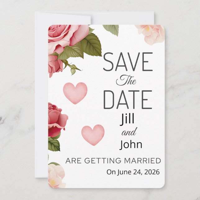 Carte de sauvegarde de date de mariage à cœur flor (Devant)