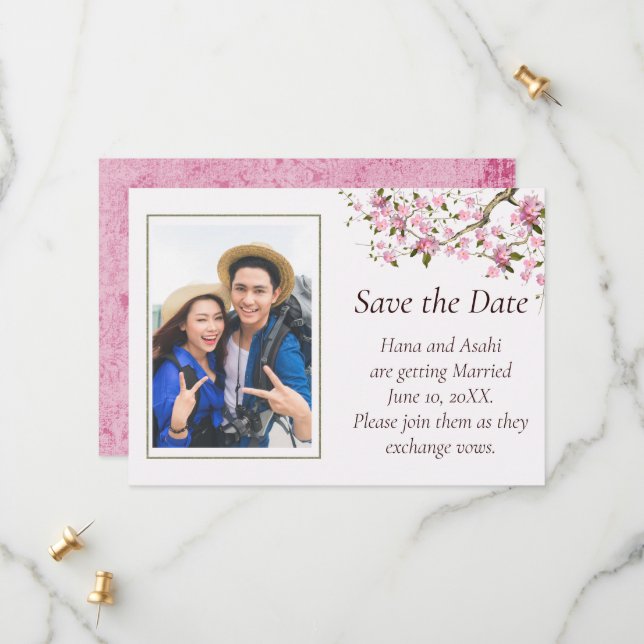 Carte de sauvegarde de date de mariage à la florai (Devant/Arrière en situation)