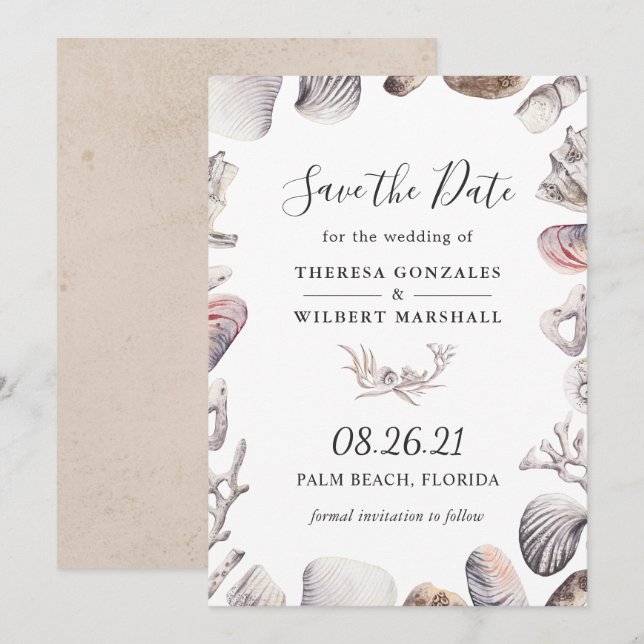 Carte de sauvegarde de date de mariage à la plage  (Devant / Derrière)