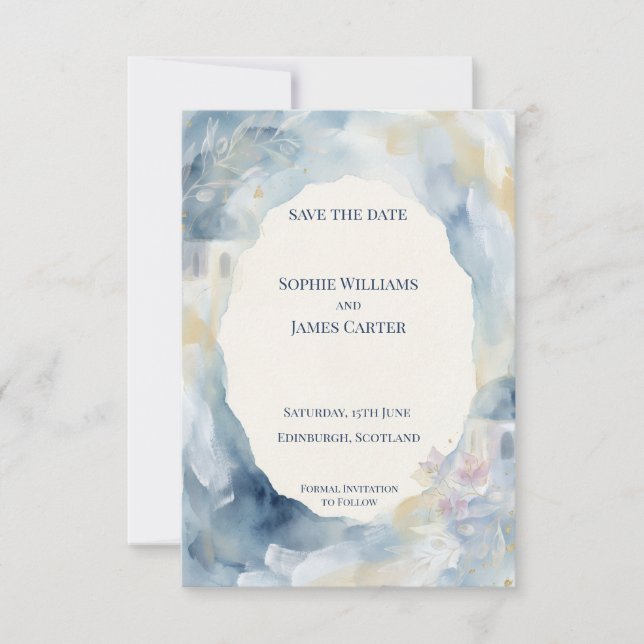 Carte de sauvegarde de date de mariage à l'aquarel (Devant)