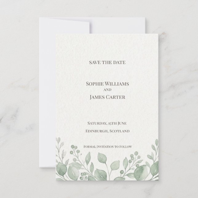 Carte de sauvegarde de date de mariage à l'eucalyp (Devant)