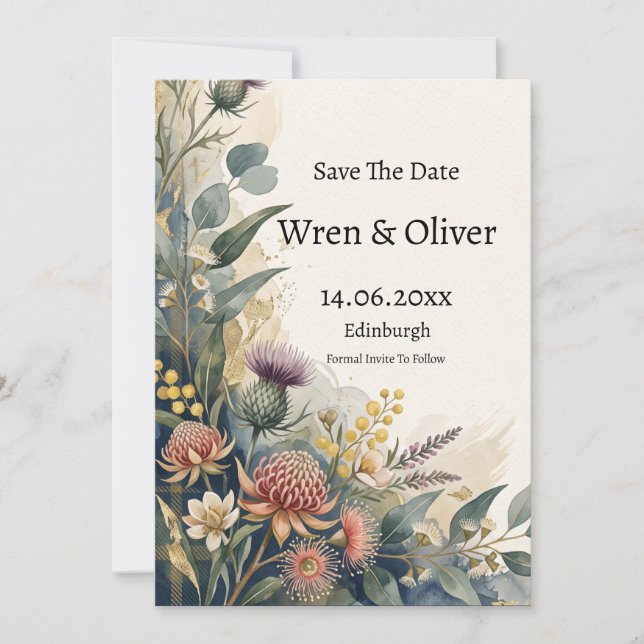 Carte de sauvegarde de date de mariage à motif flo (Devant)