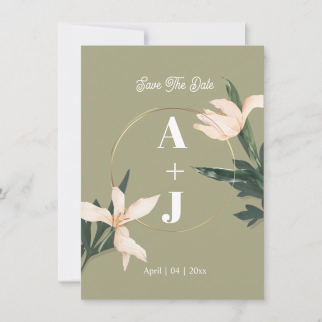 Carte de sauvegarde de date de mariage à motif flo (Devant)
