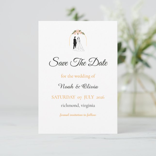 Carte de sauvegarde de date de mariage à script mi (Debout devant)