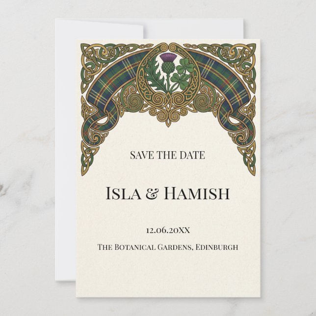 Carte de sauvegarde de date de mariage à tartan éc (Devant)