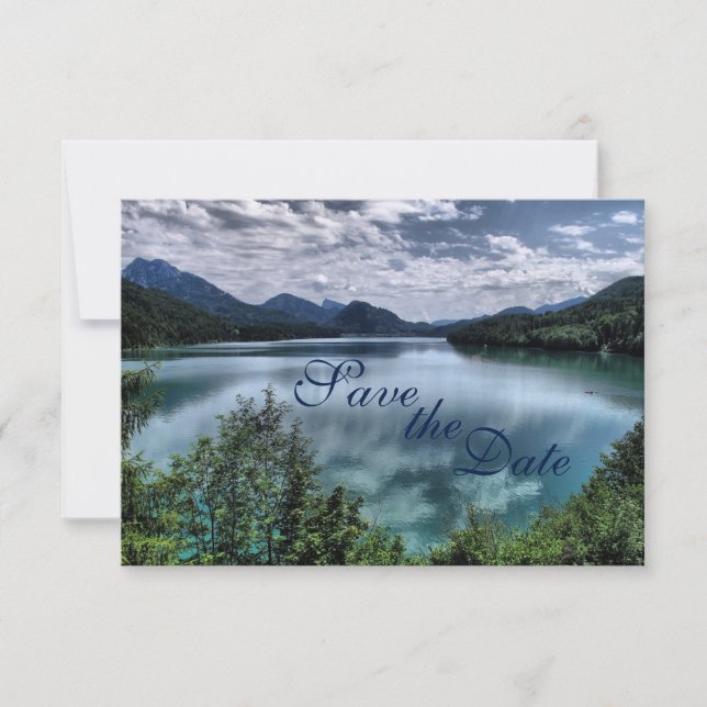 Carte de sauvegarde de date de mariage au bord d'u (Devant)