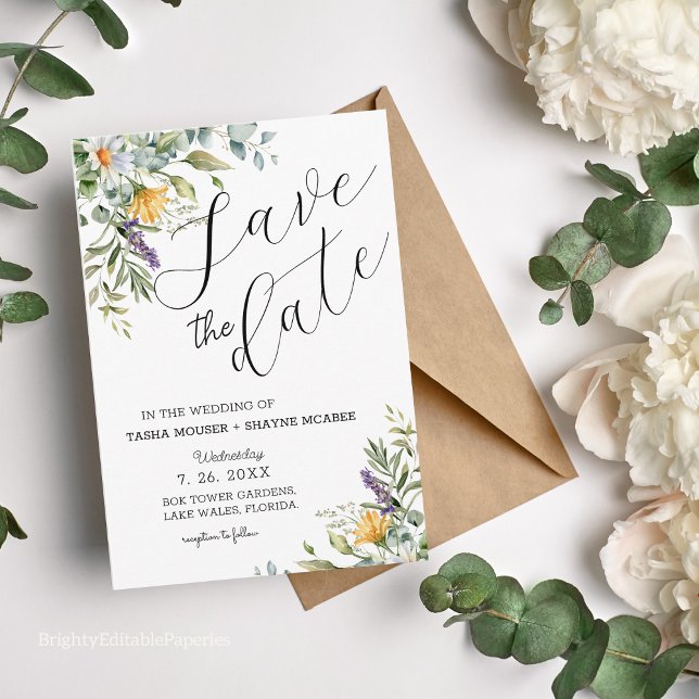 Carte de sauvegarde de date de mariage aux fleurs  (Announce your wedding or special event in style with our unique watercolor design.)
