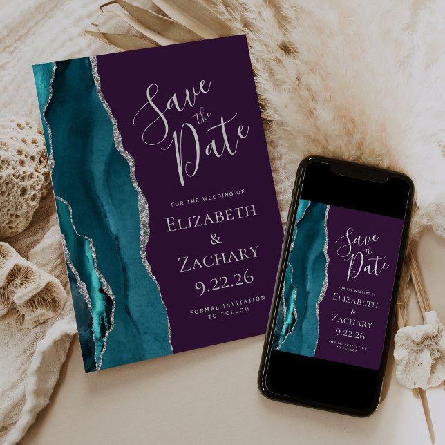 Carte de sauvegarde de date de mariage bleu sarcel (Créateur téléchargé)