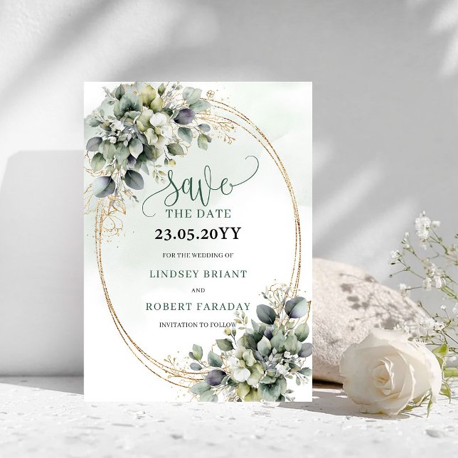 Carte de sauvegarde de date de mariage Bohème Mode (Modern Boho Green and White Save The Date Card)