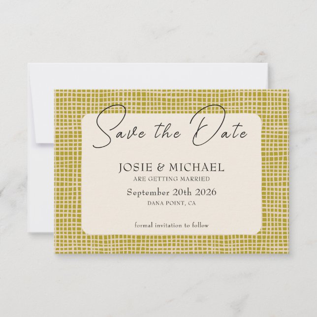 Carte de sauvegarde de date de mariage bohème vert (Devant)