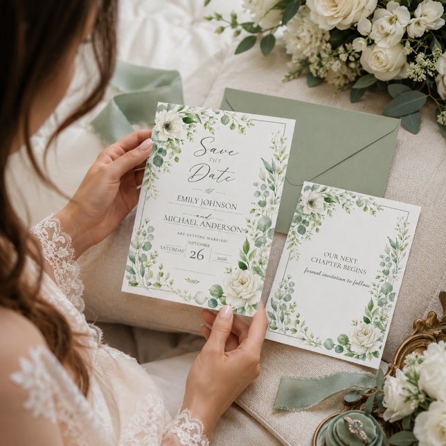 Carte de sauvegarde de date de mariage botanique v (Créateur téléchargé)